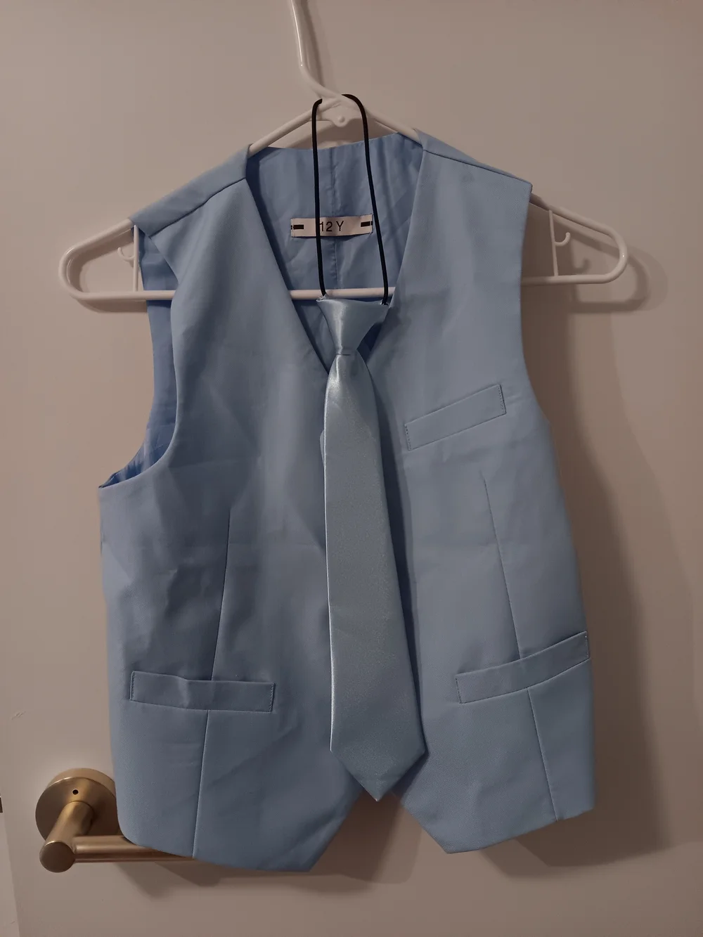 Boy's Light Blue Two-Button Suit Jacket with Matching Tie Vest Shirt and Pants